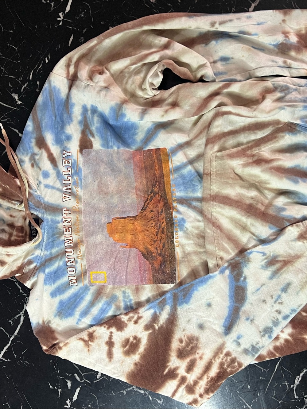 Mens Tie-Dye Monument Valley Graphic Hoodie - Blue & Brown